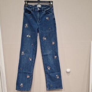 Abercrombie Kids Blue Floral Straight Leg Jeans Size 13/14 Long
